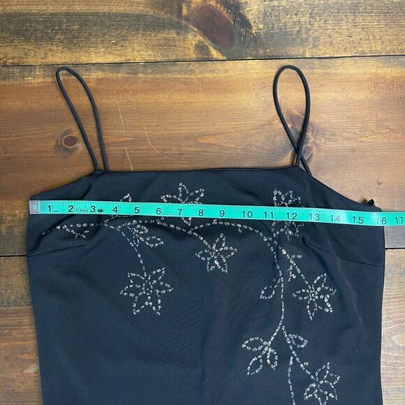 Vintage Y2K Black Silver Glitter Floral Thin Strap Maxi Pencil Dress Size 8 Prom - Picture 11 of 15